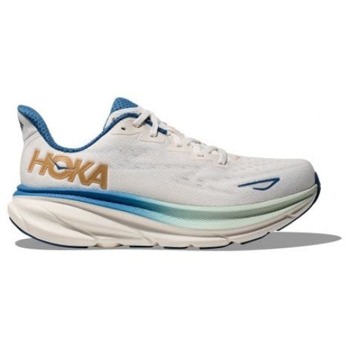 hoka clifton 9 laufschuhe weis   blau   gold herren