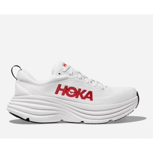 HOKA Bondi 8 Schuhe für Herren in White/Vermillion Größe 42 | Straße