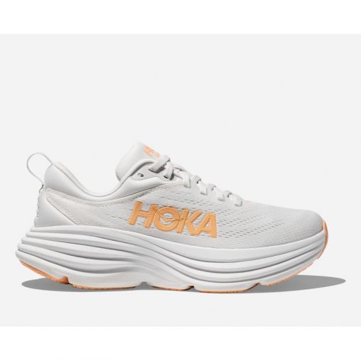 HOKA Bondi 8 Schuhe für Damen in White/Cantaloupe Größe 42 | Straße